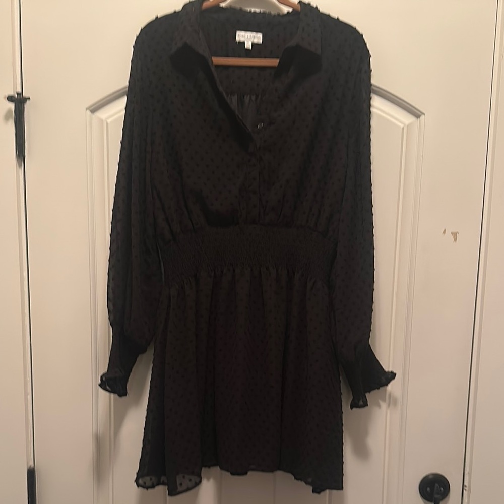 Koko + Mason Black Textured Long Sleeve Dress